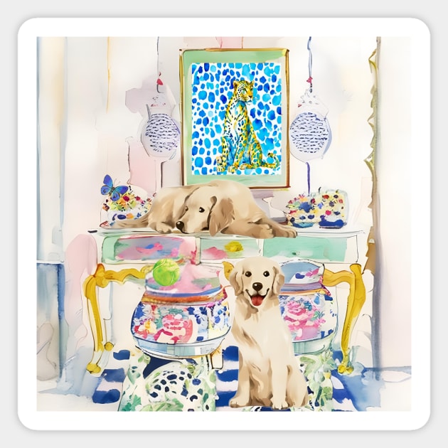 Bored Labradors in preppy interior Sticker by SophieClimaArt